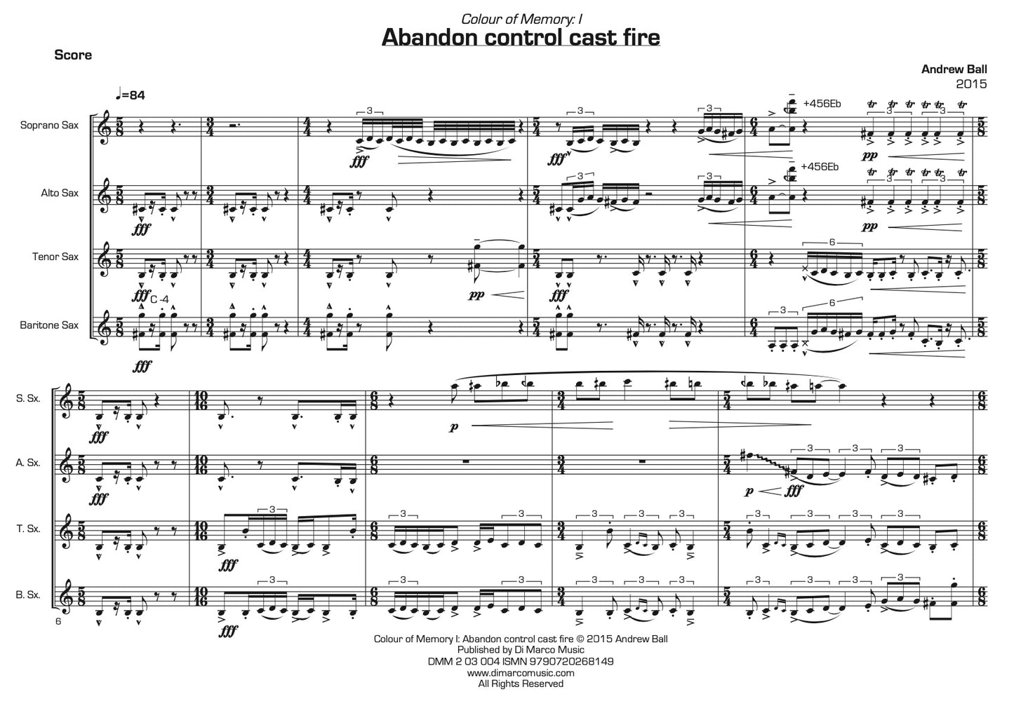 Colour of Memory for Saxophone Quartet (Diptych)