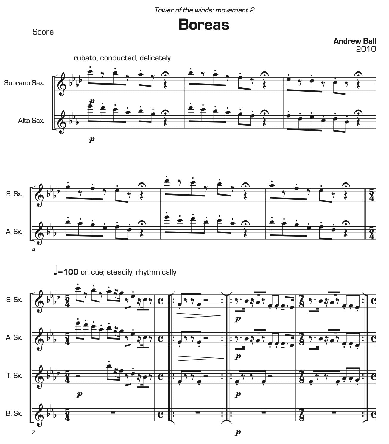 Tower of the Winds for Saxophone Quartet (4 Movements)