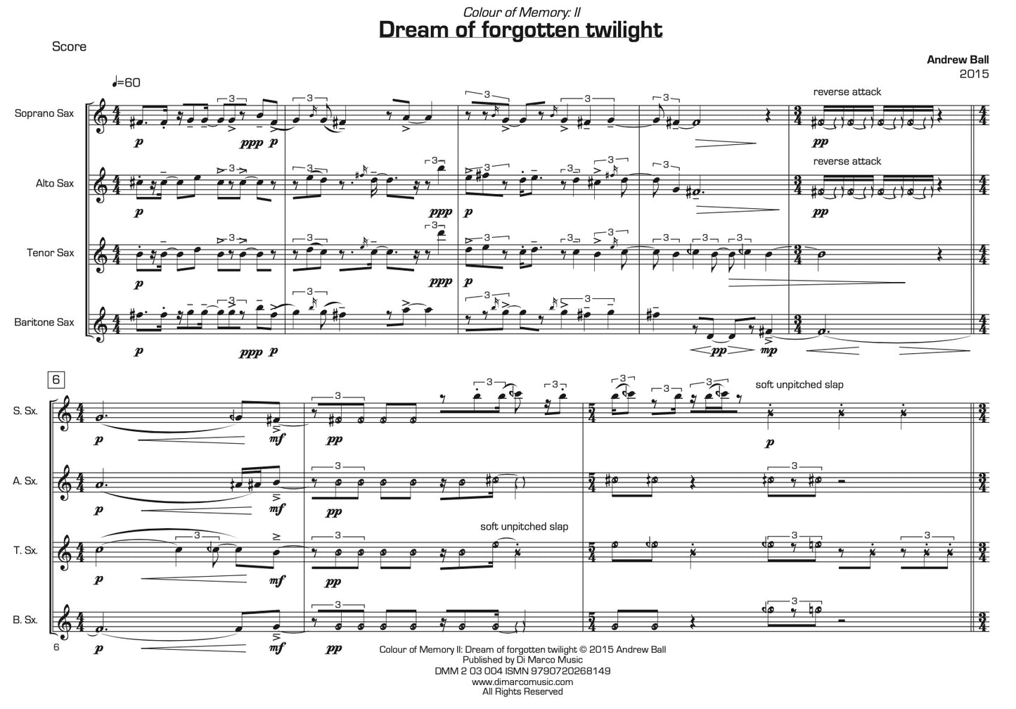 Colour of Memory for Saxophone Quartet (Diptych)