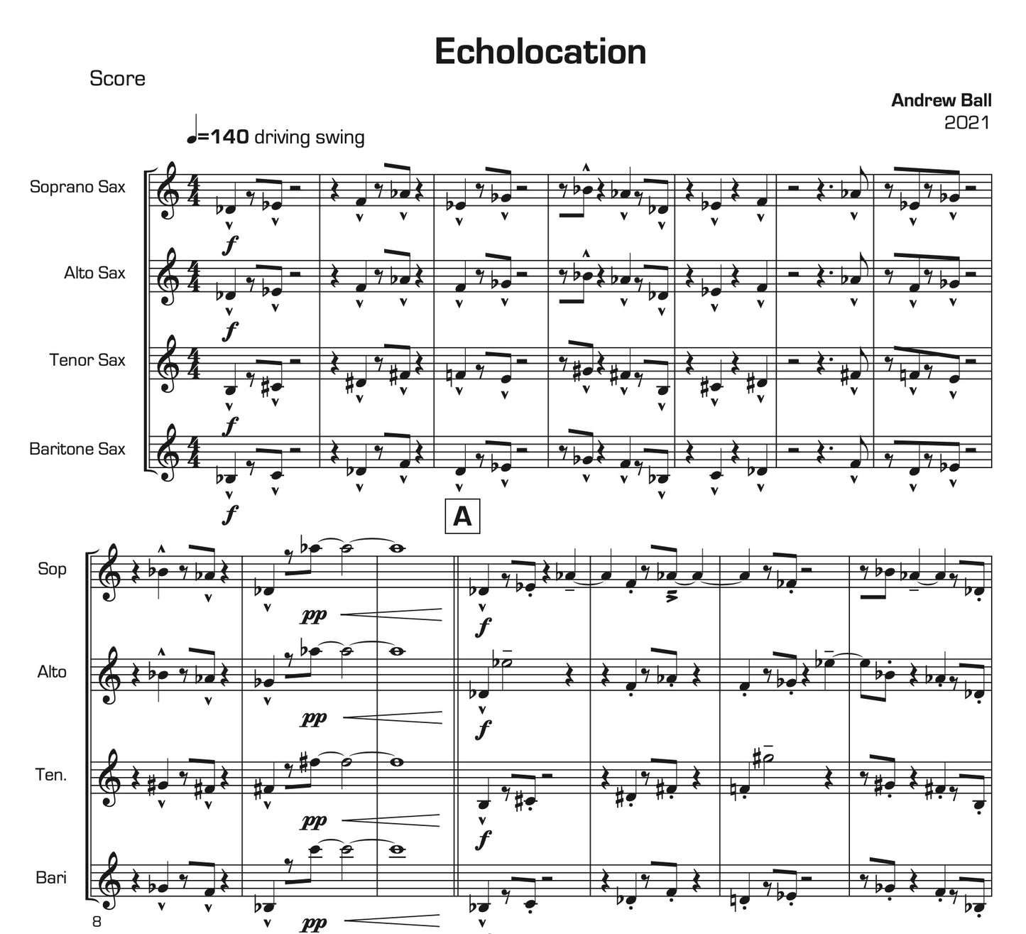 Echolocation for Saxophone Quartet