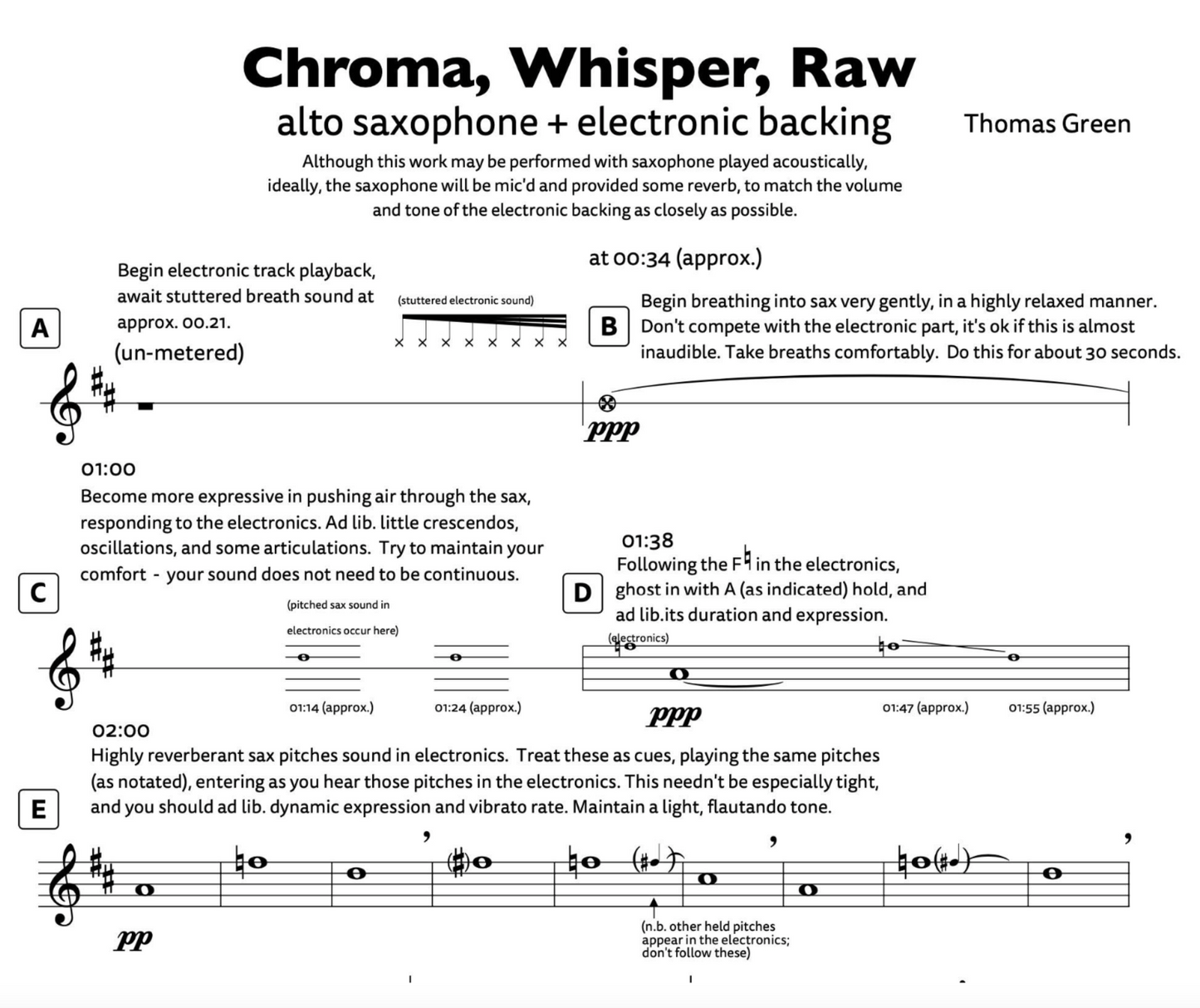 Chroma, Whisper, Raw for Solo Alto Saxophone + Track