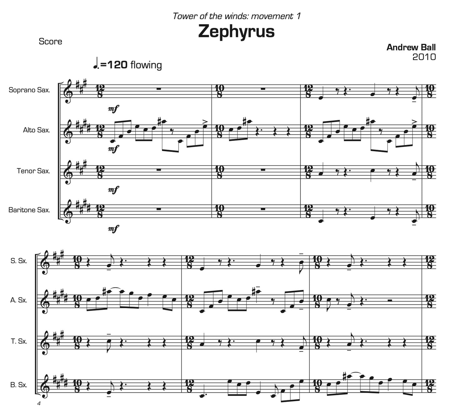 Tower of the Winds for Saxophone Quartet (4 Movements)