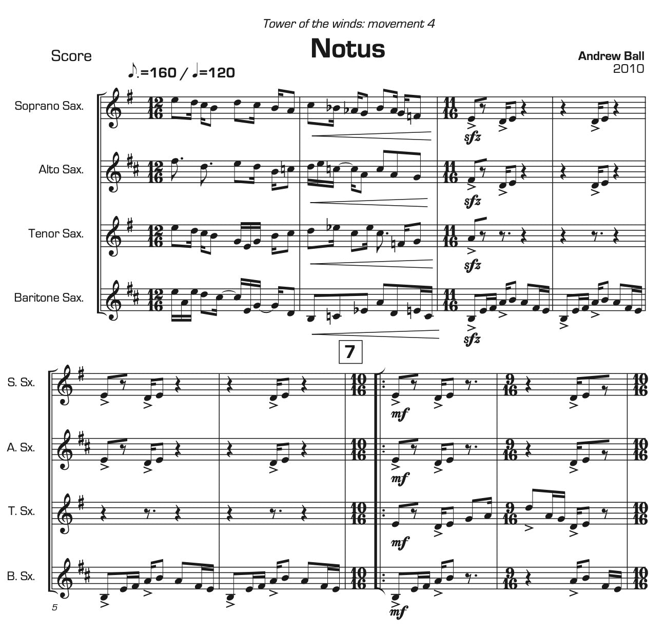 Tower of the Winds for Saxophone Quartet (4 Movements)