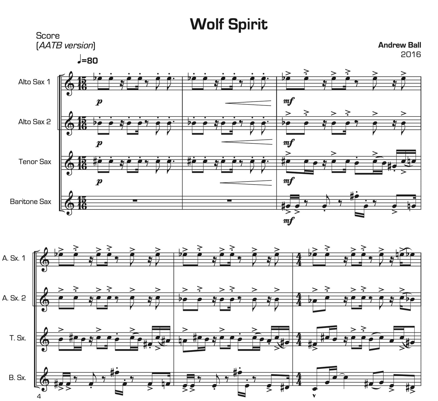 Wolf Spirit for Saxophone Quartet (3 Instrumentations)
