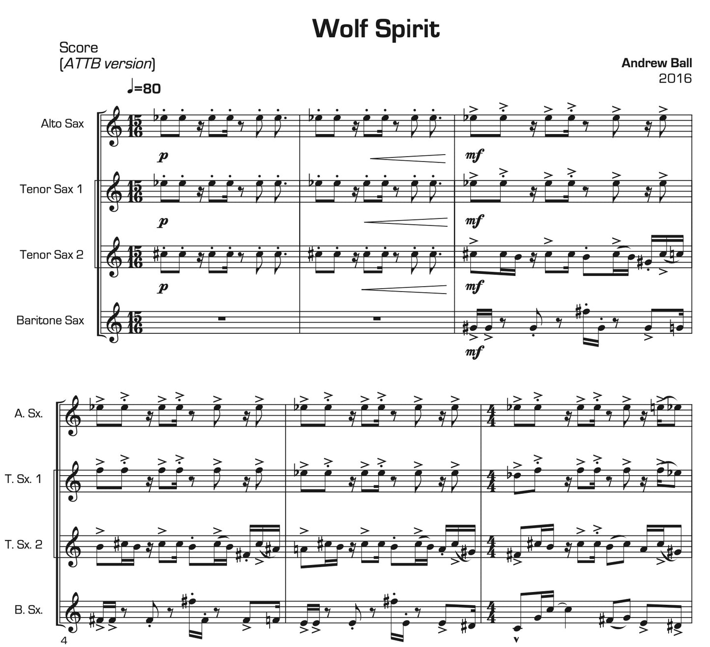 Wolf Spirit for Saxophone Quartet (3 Instrumentations)