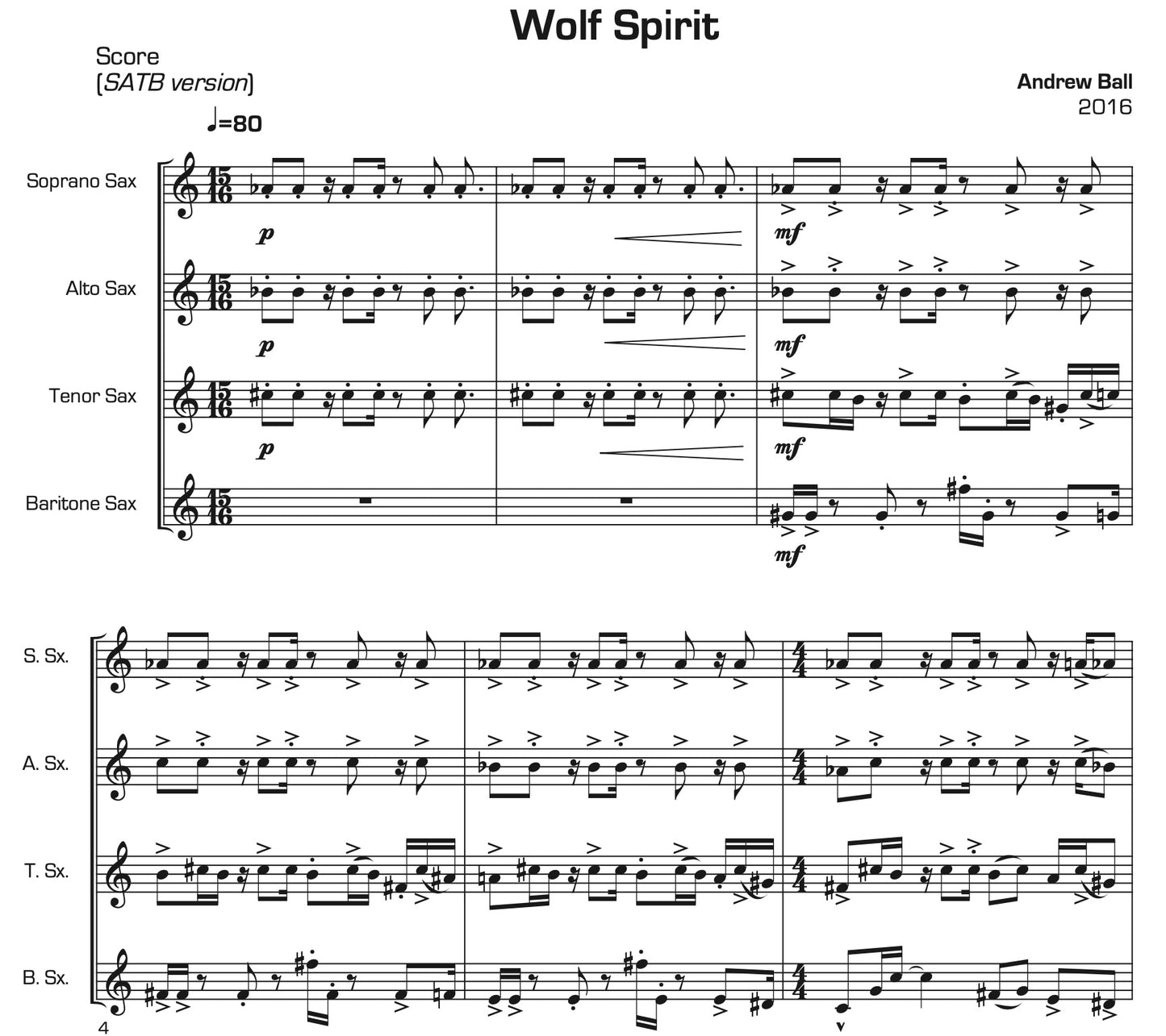 Wolf Spirit for Saxophone Quartet (3 Instrumentations)